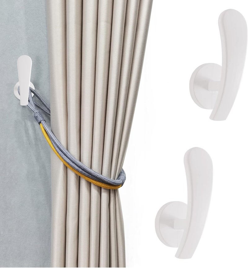 HEMOUR Curtain Holdback, 2pcs Wall Mounted Drapery Tiebacks with Screws, Decorative Drapery Metal Hook Wall Hanger, White - Image 1